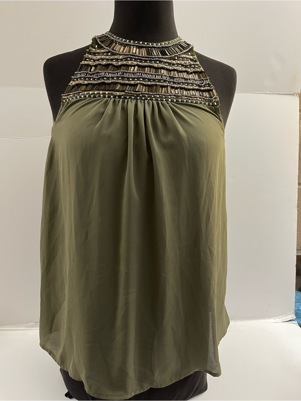 Studio Y Olive Green Beaded Halter Camisole